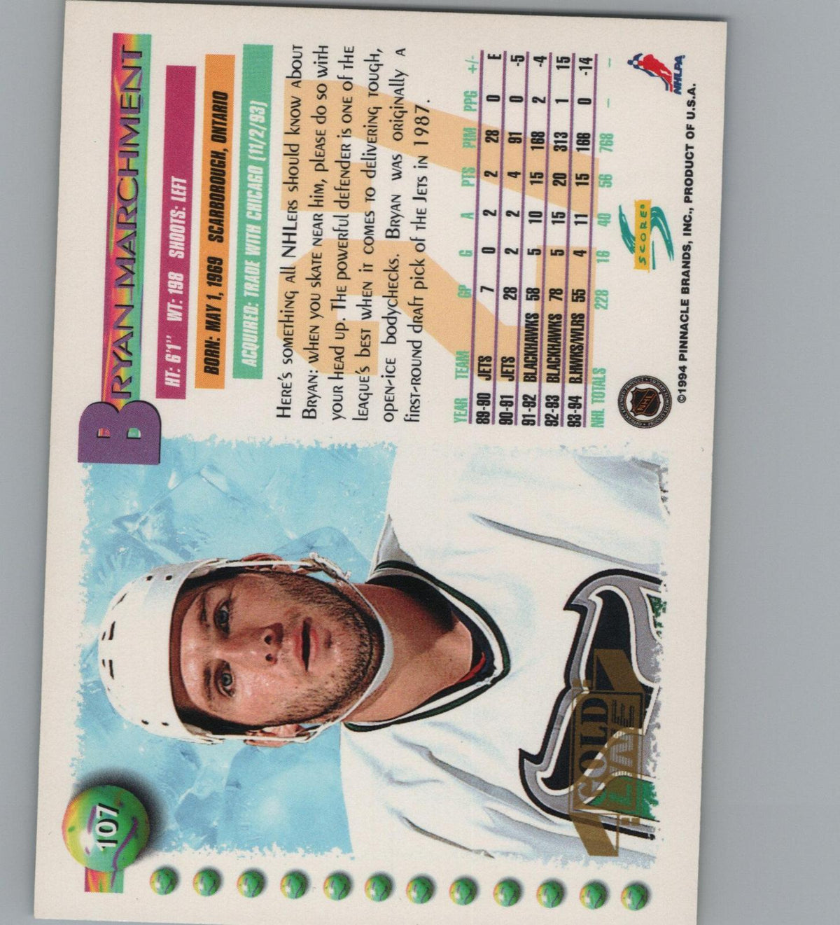 1994-95 Score #107 Bryan Marchment Gold Line
