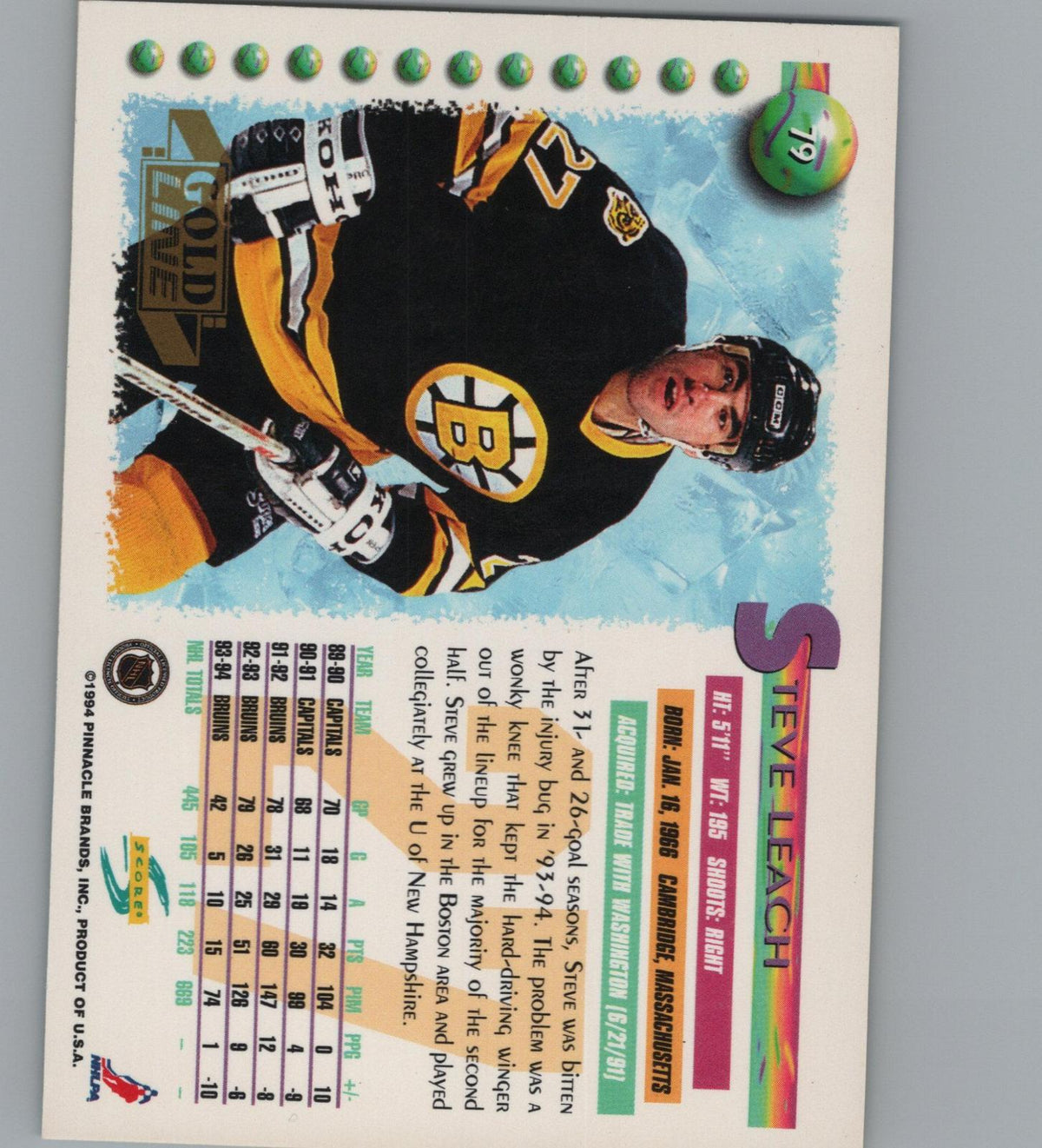 1994-95 Score #79 Steve Leach Gold Line