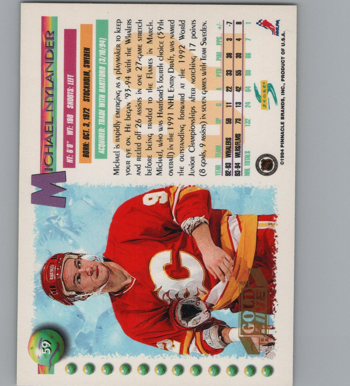 1994-95 Score #59 Michael Nylander Gold Line Punched