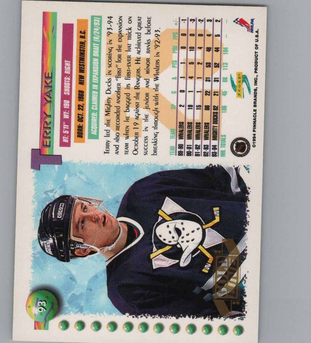 1994-95 Score #93 Terry Yake Gold Line Punched