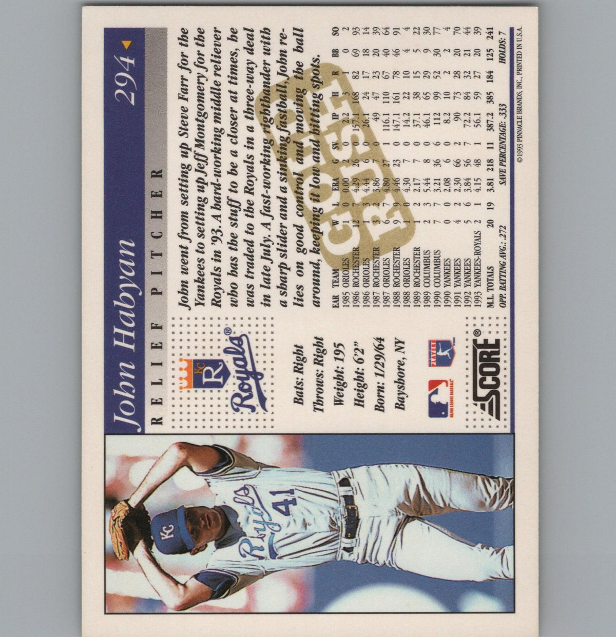 1994 Score #294 John Habyan Gold Rush