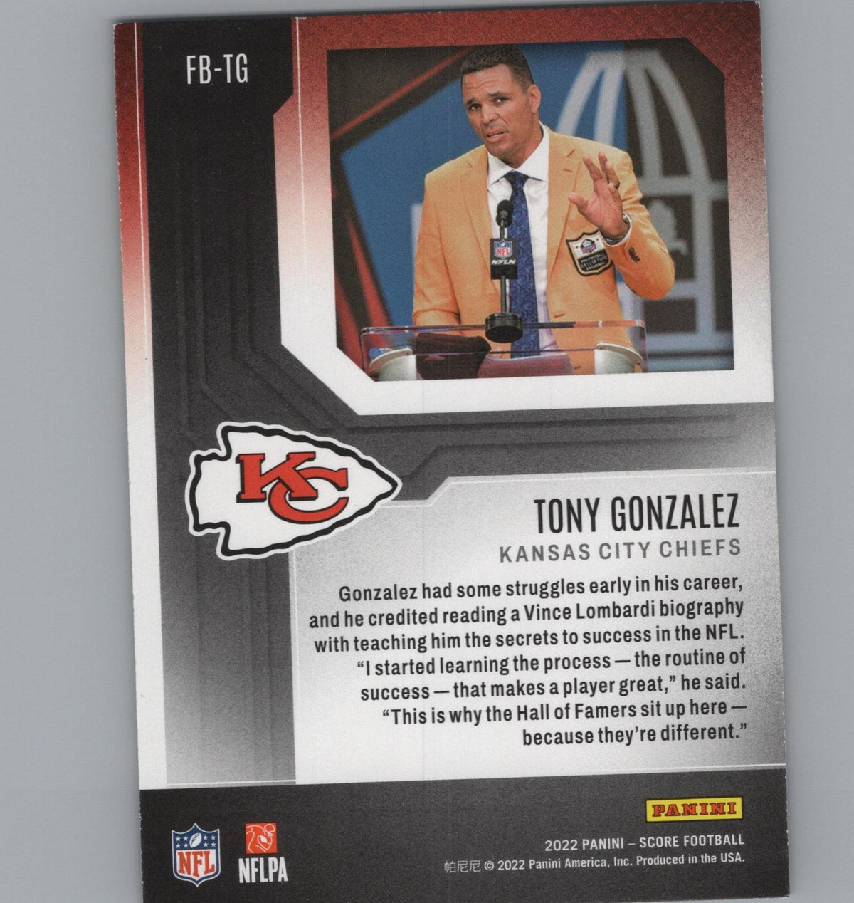 2022 Score #FB-TG Tony Gonzalez First Ballot