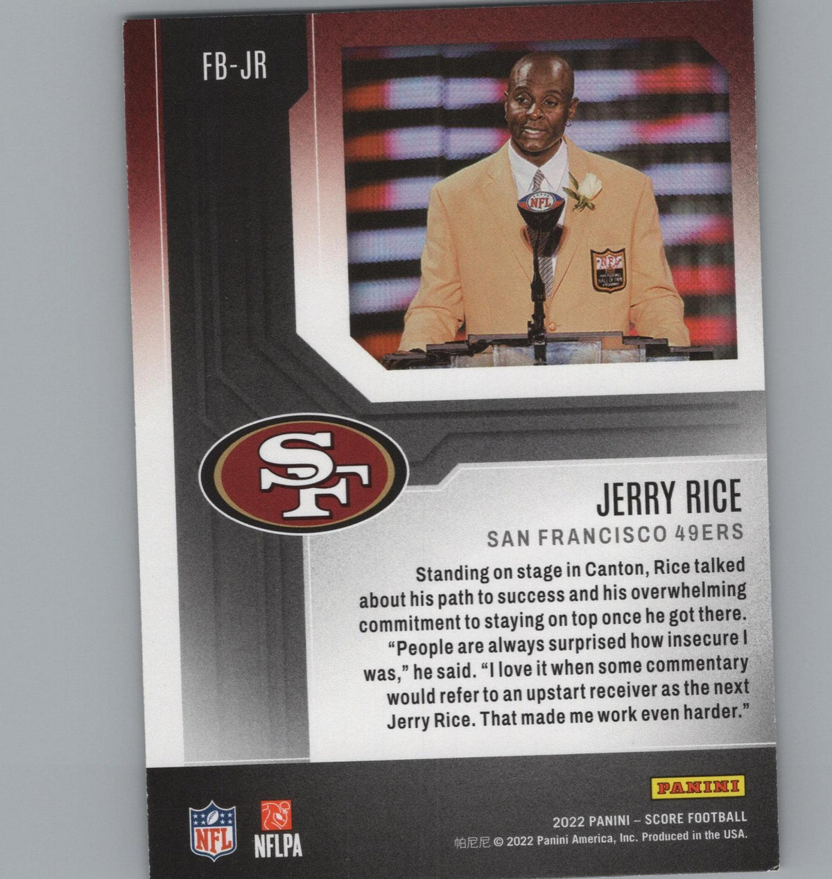 2022 Score #FB-JR Jerry Rice First Ballot Purple