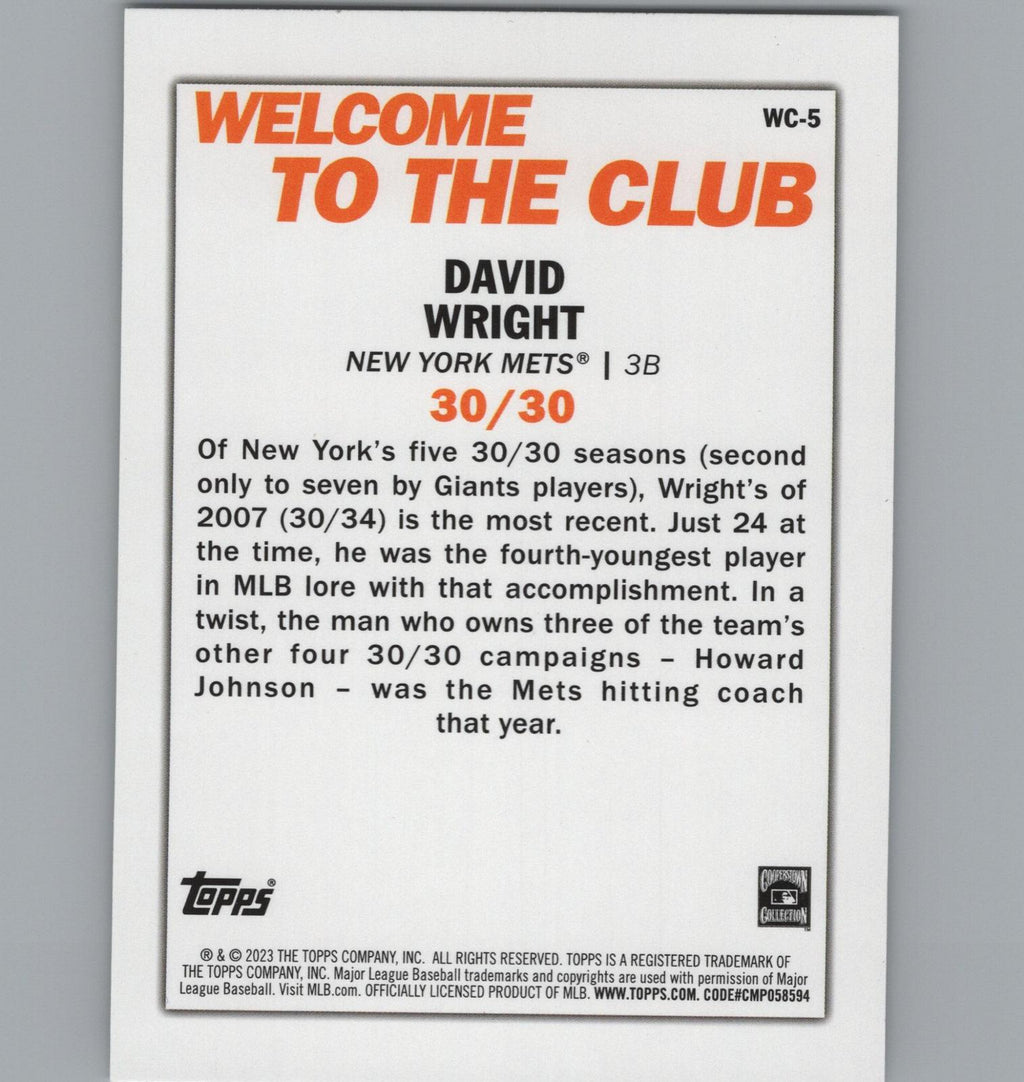 2023 Topps #WC-5 David Wright Welcome to the Club
