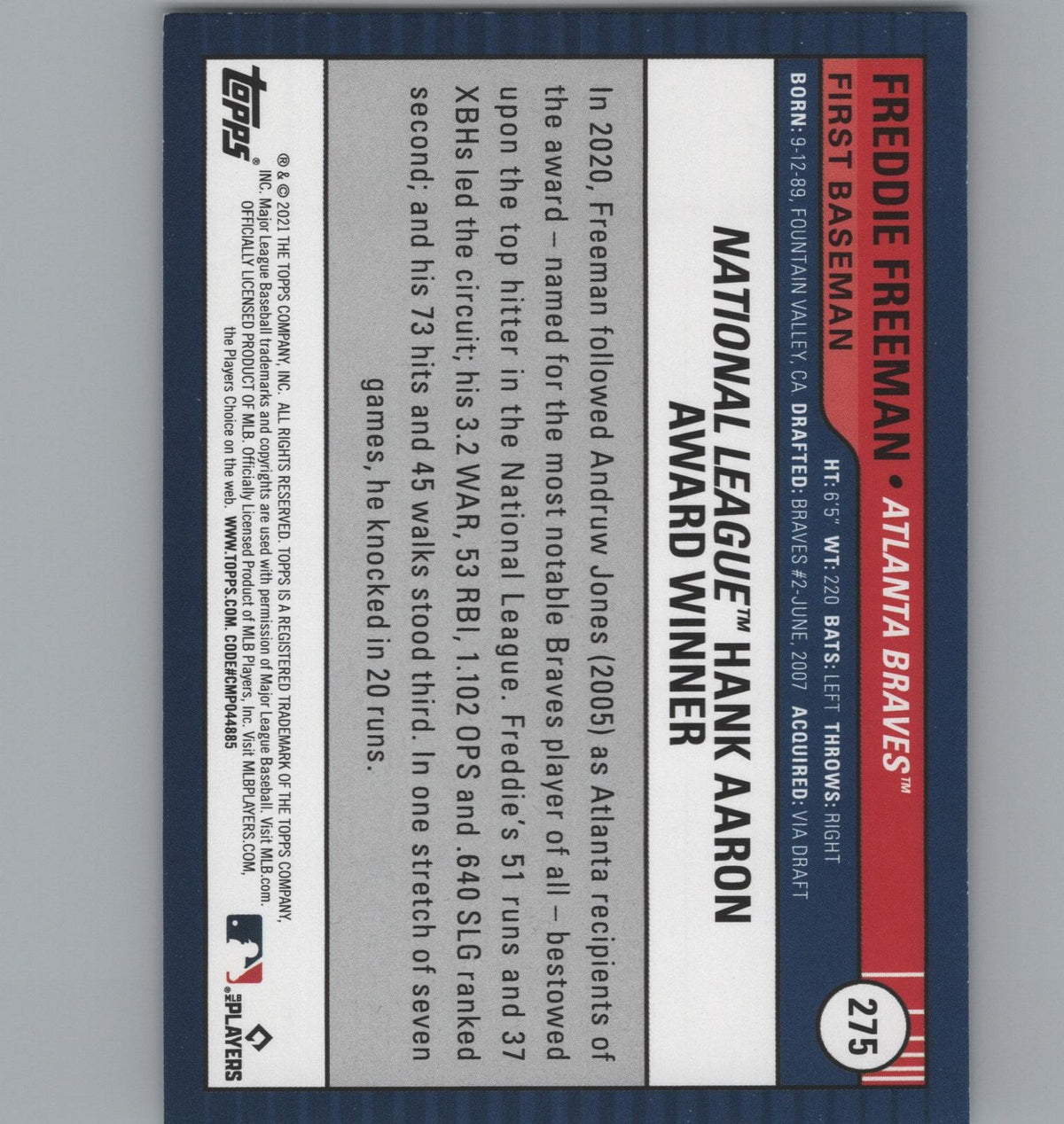 2021 Topps Big League #275 Freddie Freeman