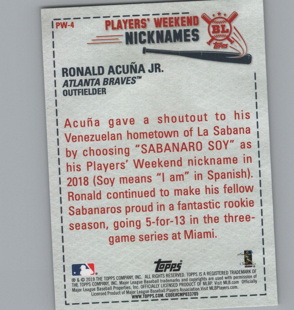 2019 Topps Big League #PW-4 Ronald Acuña Jr. Players' Weekend Nicknames