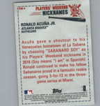 2019 Topps Big League #PW-4 Ronald Acuña Jr. Players' Weekend Nicknames