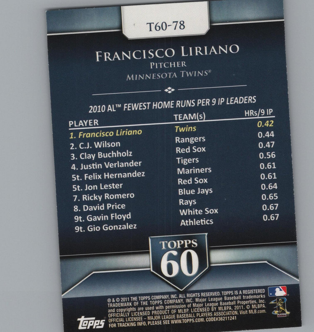2011 Topps #T60-78 Francisco Liriano Topps 60