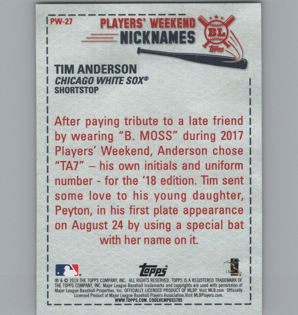 2019 Topps Big League #PW-27 Tim Anderson Players' Weekend Nicknames