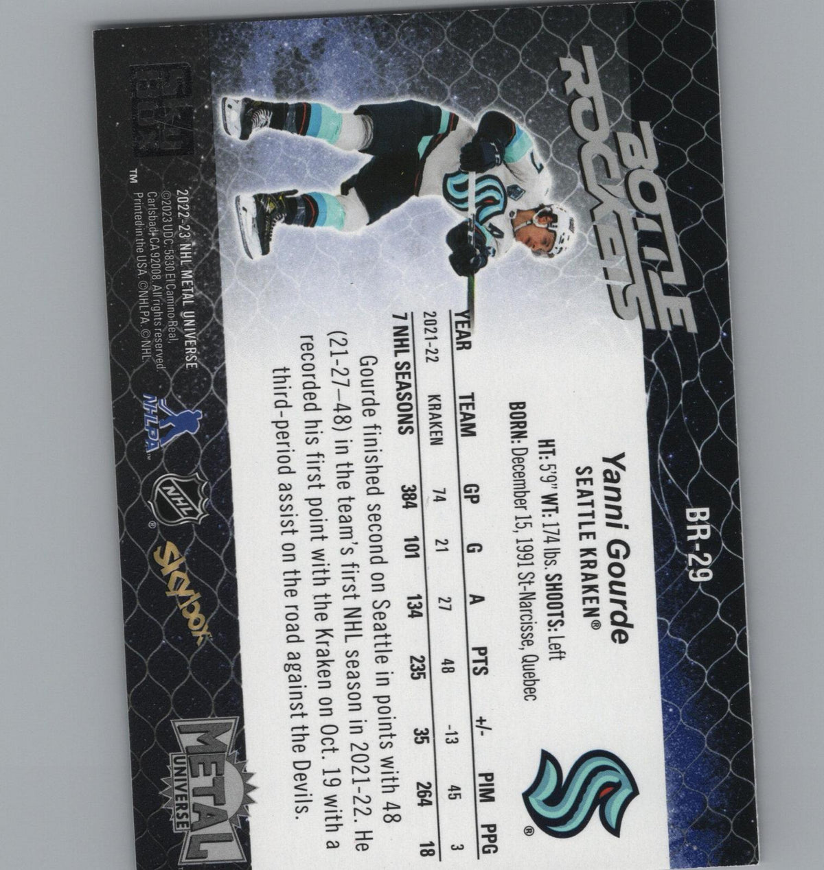 2022-23 SkyBox Metal Universe #BR-29 Yanni Gourde Bottle Rockets