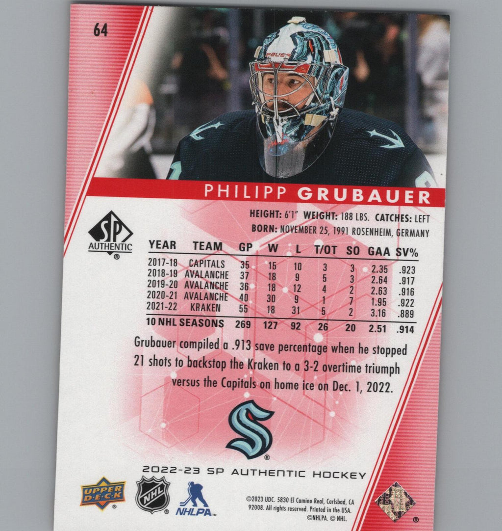 2022-23 SP Authentic #64 Philipp Grubauer Limited Red