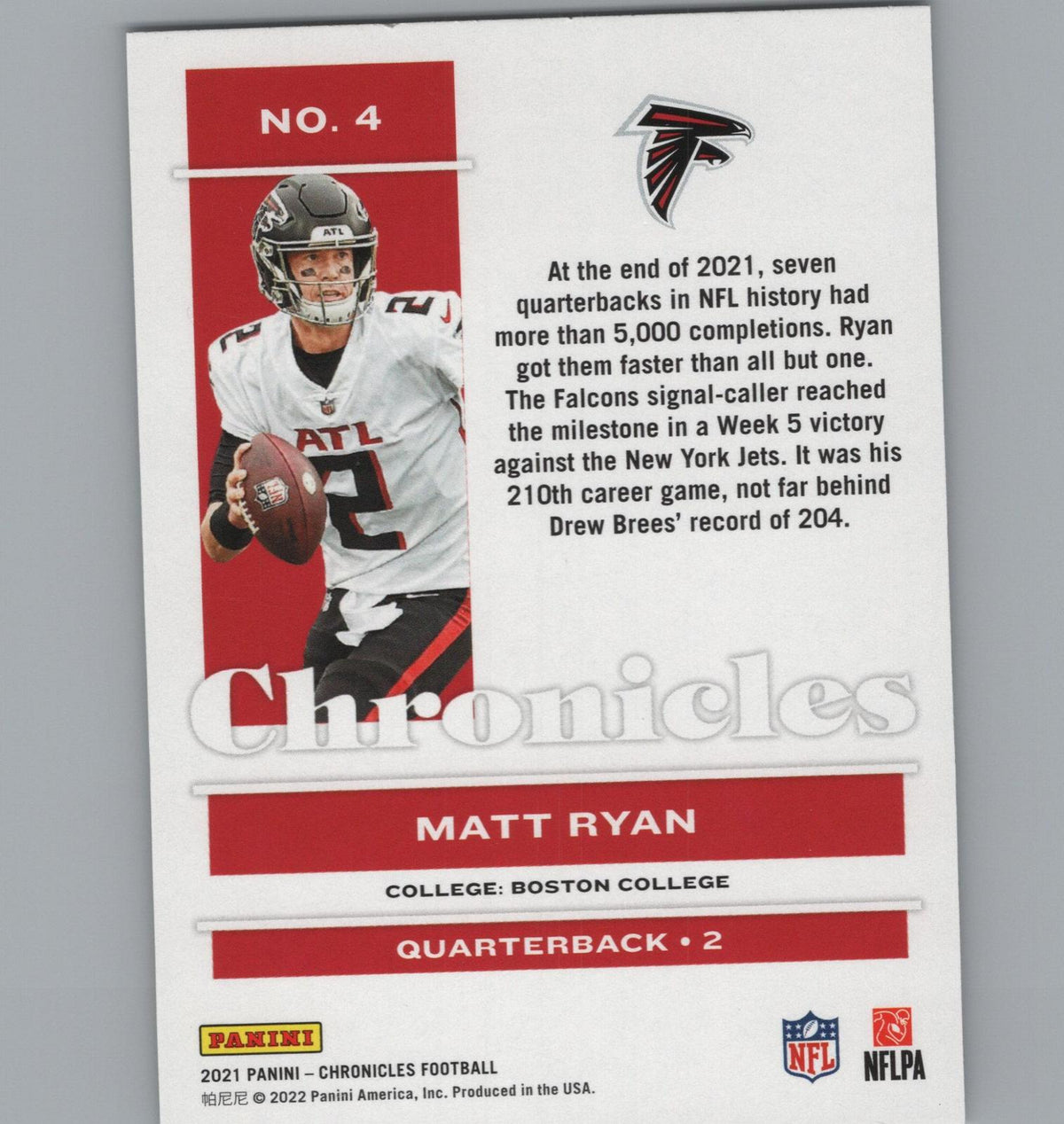 2021 Panini Chronicles #4 Matt Ryan Pink