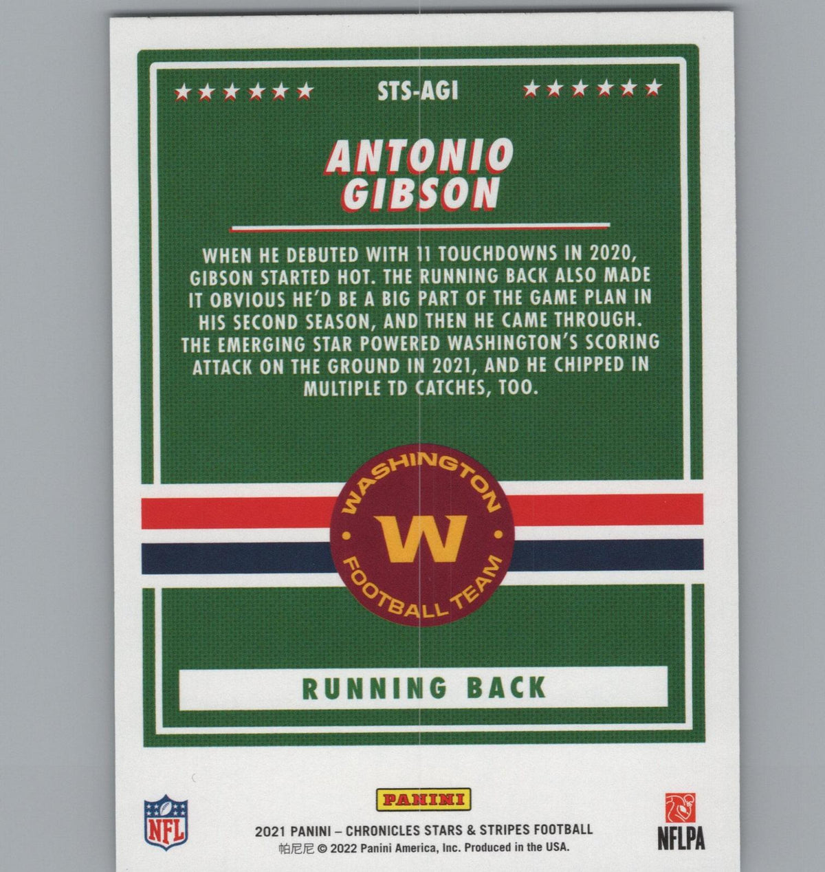 2021 Panini Chronicles #STS-AGI Antonio Gibson Stars and Stripes