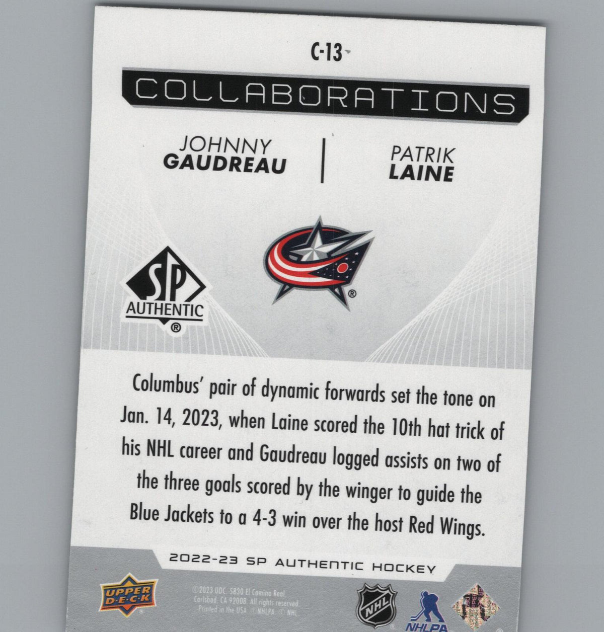 2022-23 SP Authentic #C-13 Johnny Gaudreau / Patrik Laine Collaborations