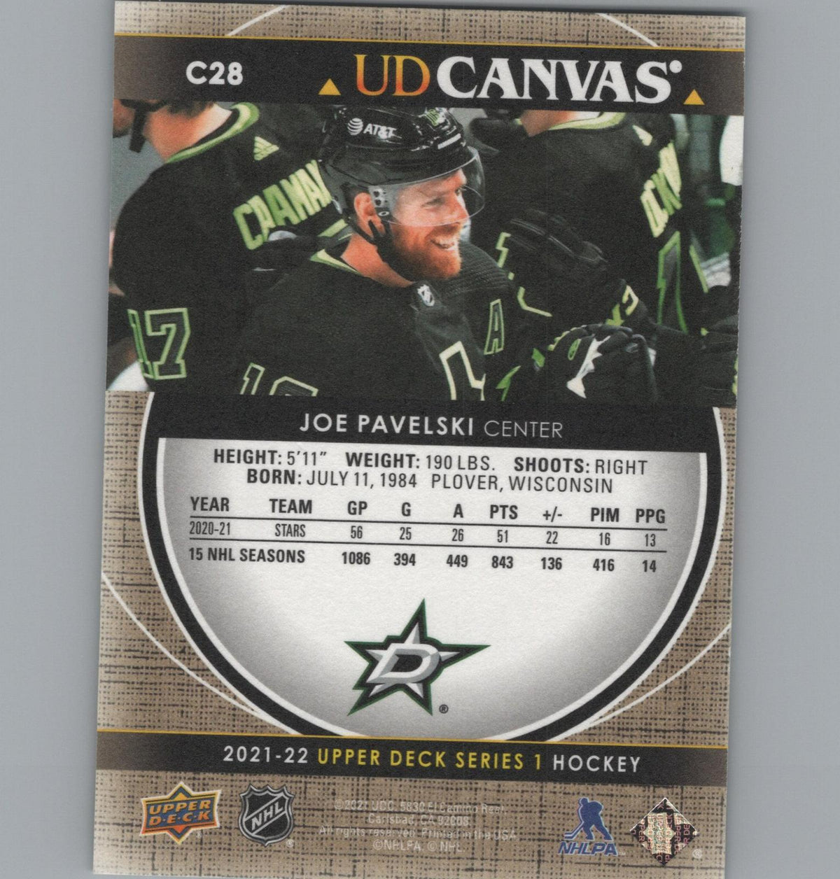 2021-22 Upper Deck #C28 Joe Pavelski UD Canvas