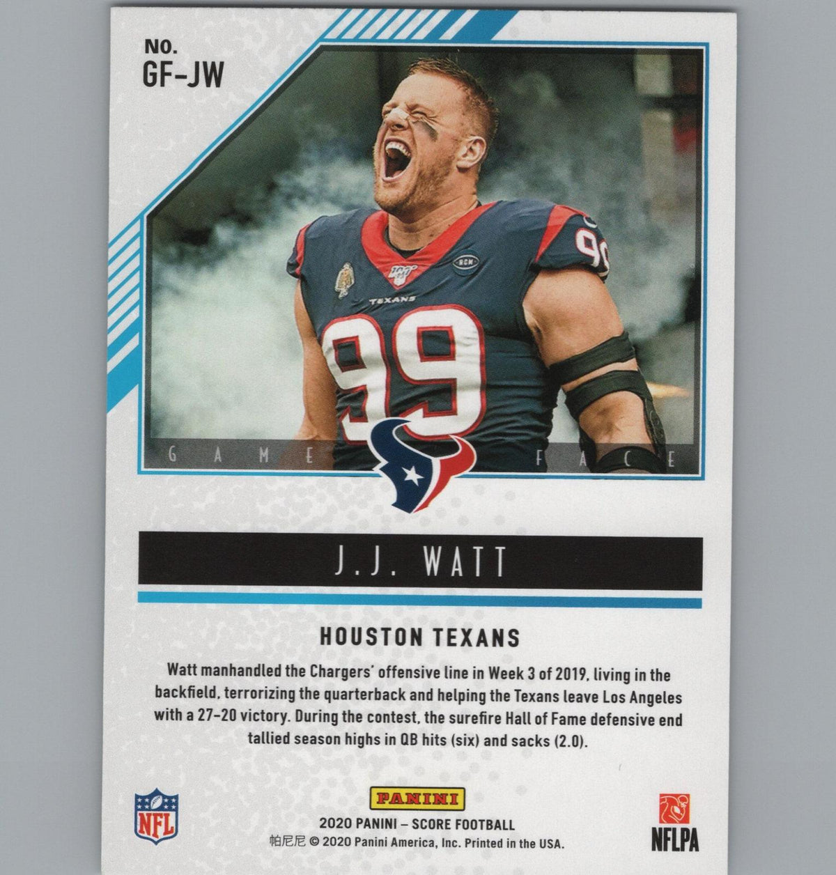 2020 Score #GF-JW J.J. Watt Game Face