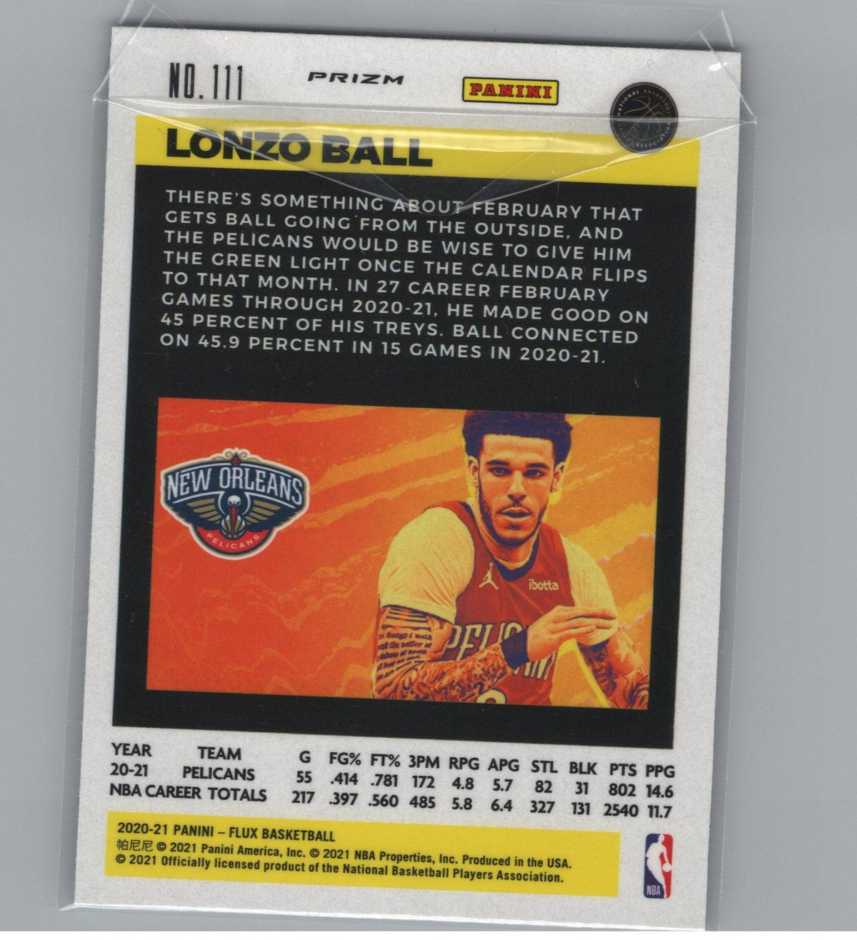 2020-21 Panini Flux #111 Lonzo Ball Fanatics Cracked Ice