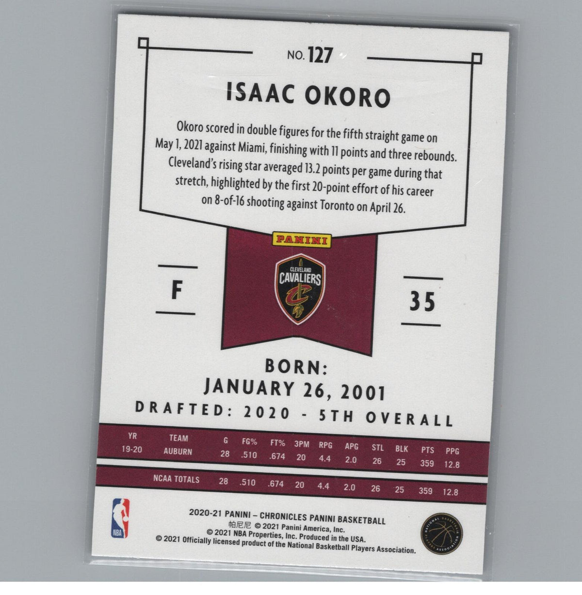 2020-21 Panini Chronicles #127 Isaac Okoro