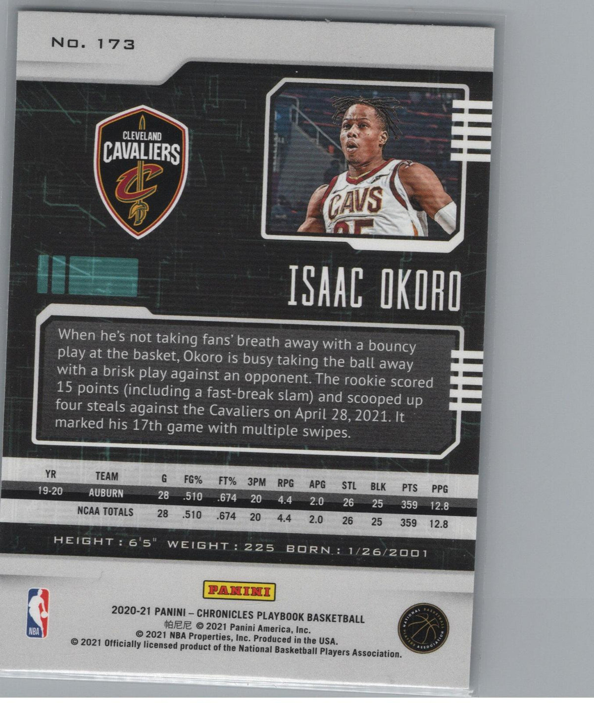 2020-21 Panini Chronicles #173 Isaac Okoro Green