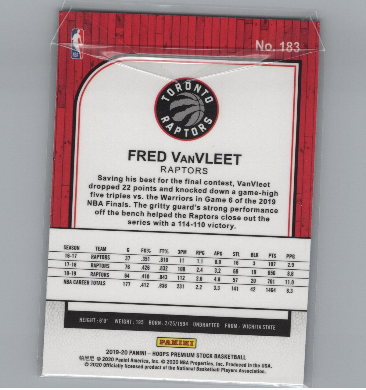 2019-20 Hoops Premium Stock #183 Fred VanVleet