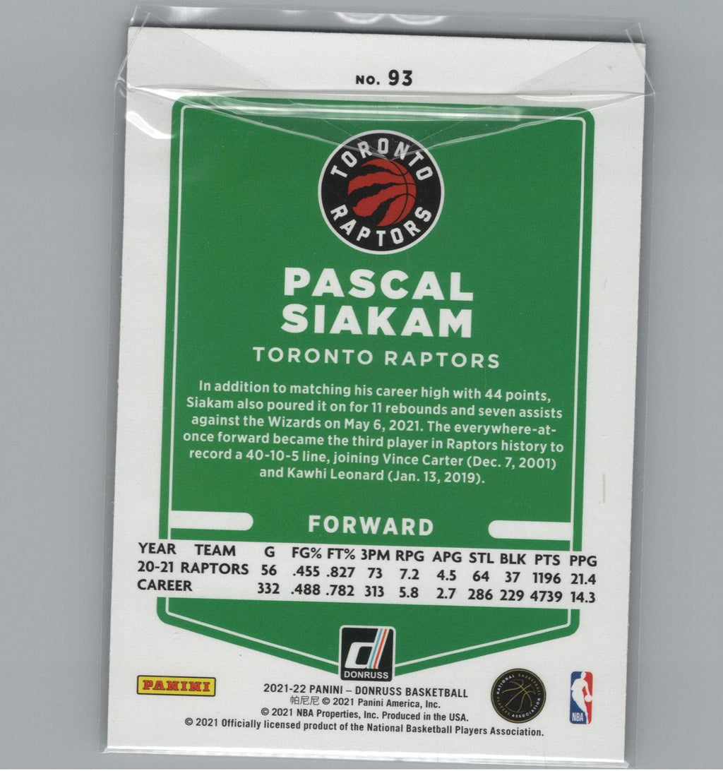 2021-22 Donruss #93 Pascal Siakam Holo Green and Yellow Laser