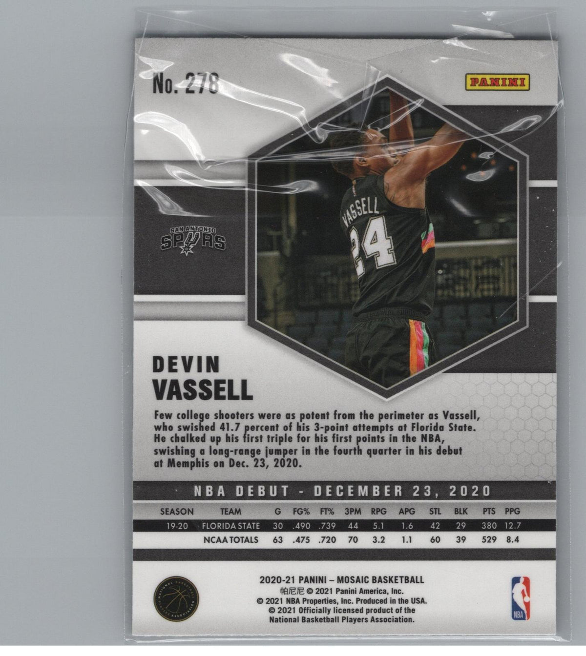 2020-21 Panini Mosaic #278 Devin Vassell Silver