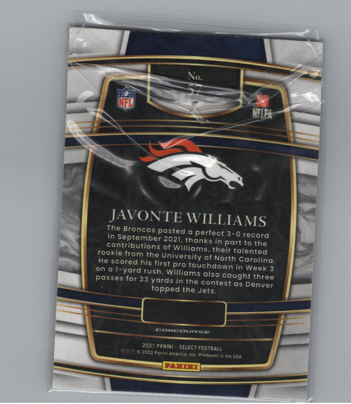 2021 Panini Select #57 Javonte Williams Silver Prizm