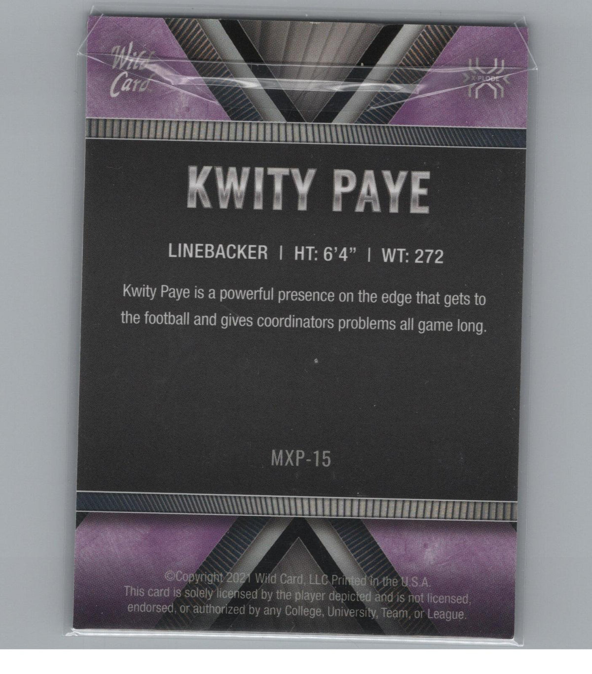 2021 Wild Card Matte #MXP-15 Kwity Paye X-Plode Silver/Black Black Matte in Gold