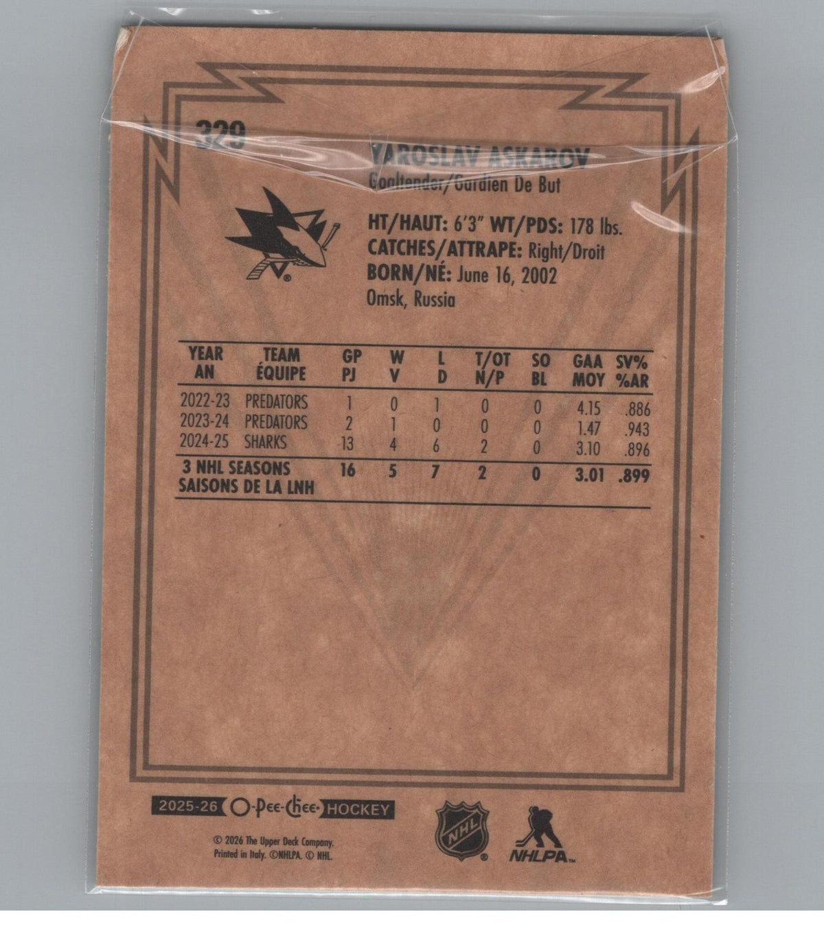 2025-26 O-Pee-Chee #NNO Yaroslav Askarov Retro Blank Backs