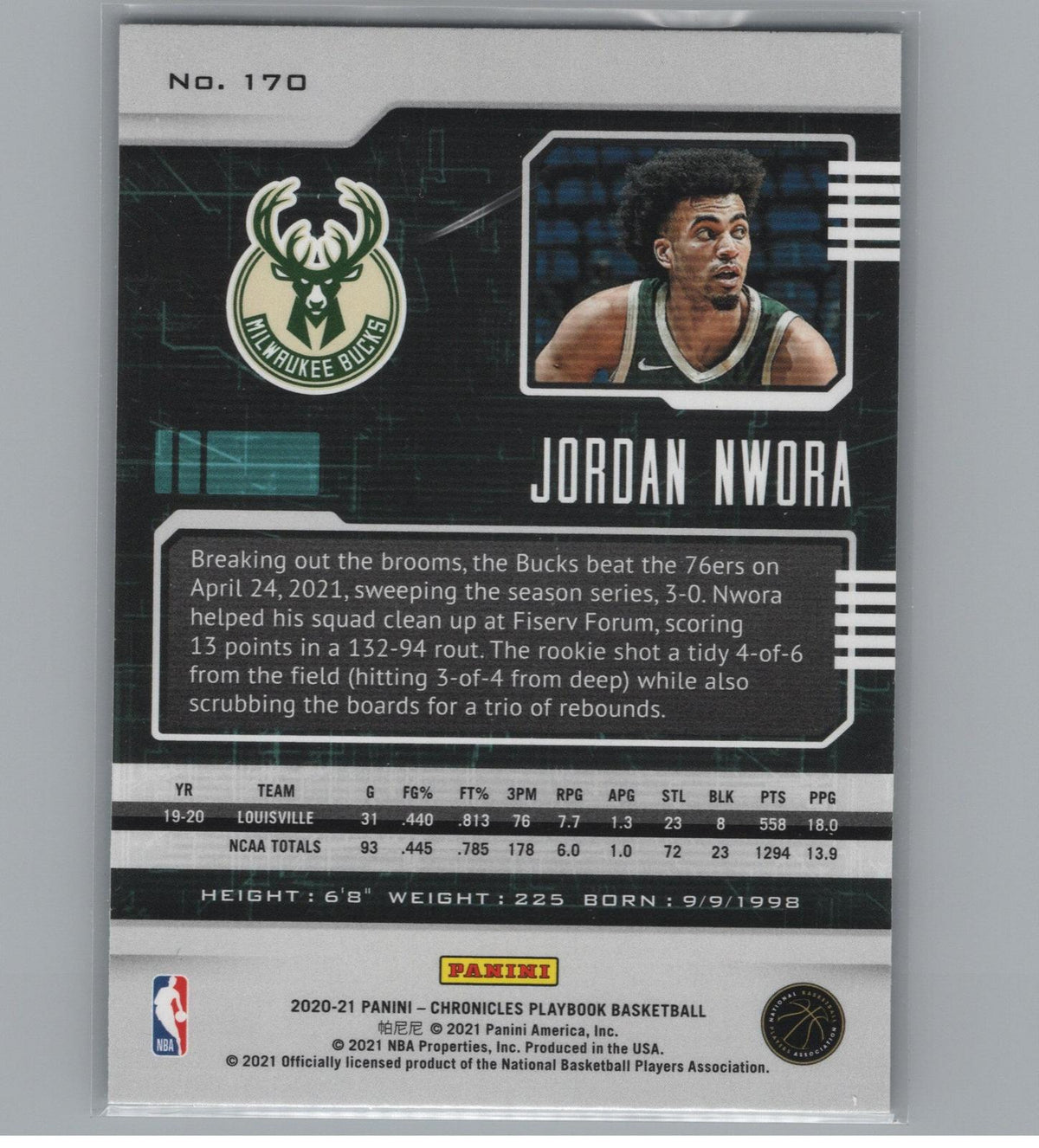 2020-21 Panini Chronicles #170 Jordan Nwora