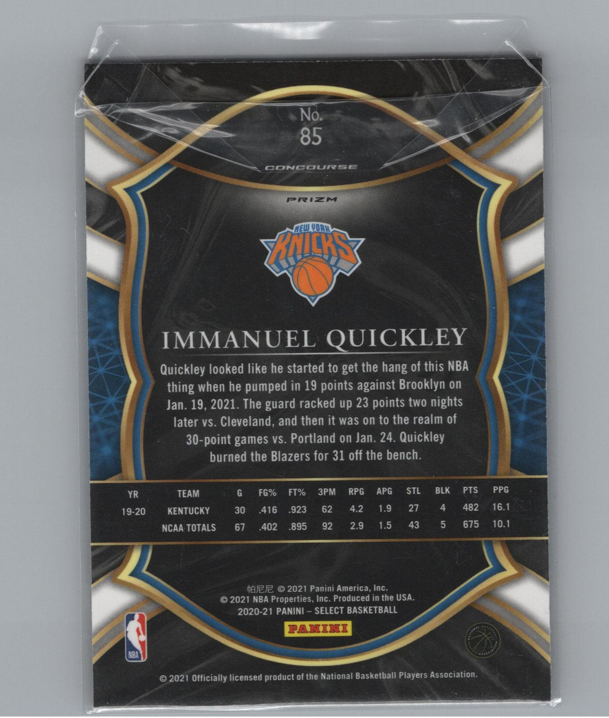 2020-21 Panini Select #85 Immanuel Quickley Red White Orange Flash