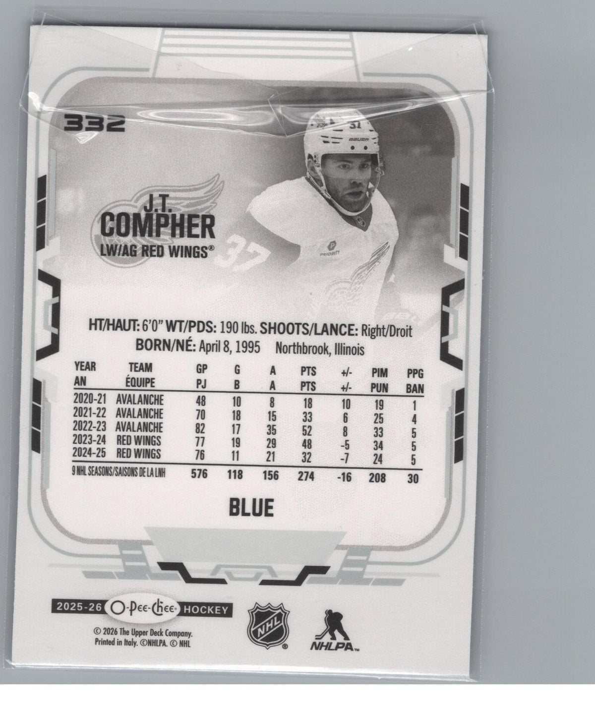 2025-26 O-Pee-Chee #332 J.T. Compher Blue Border