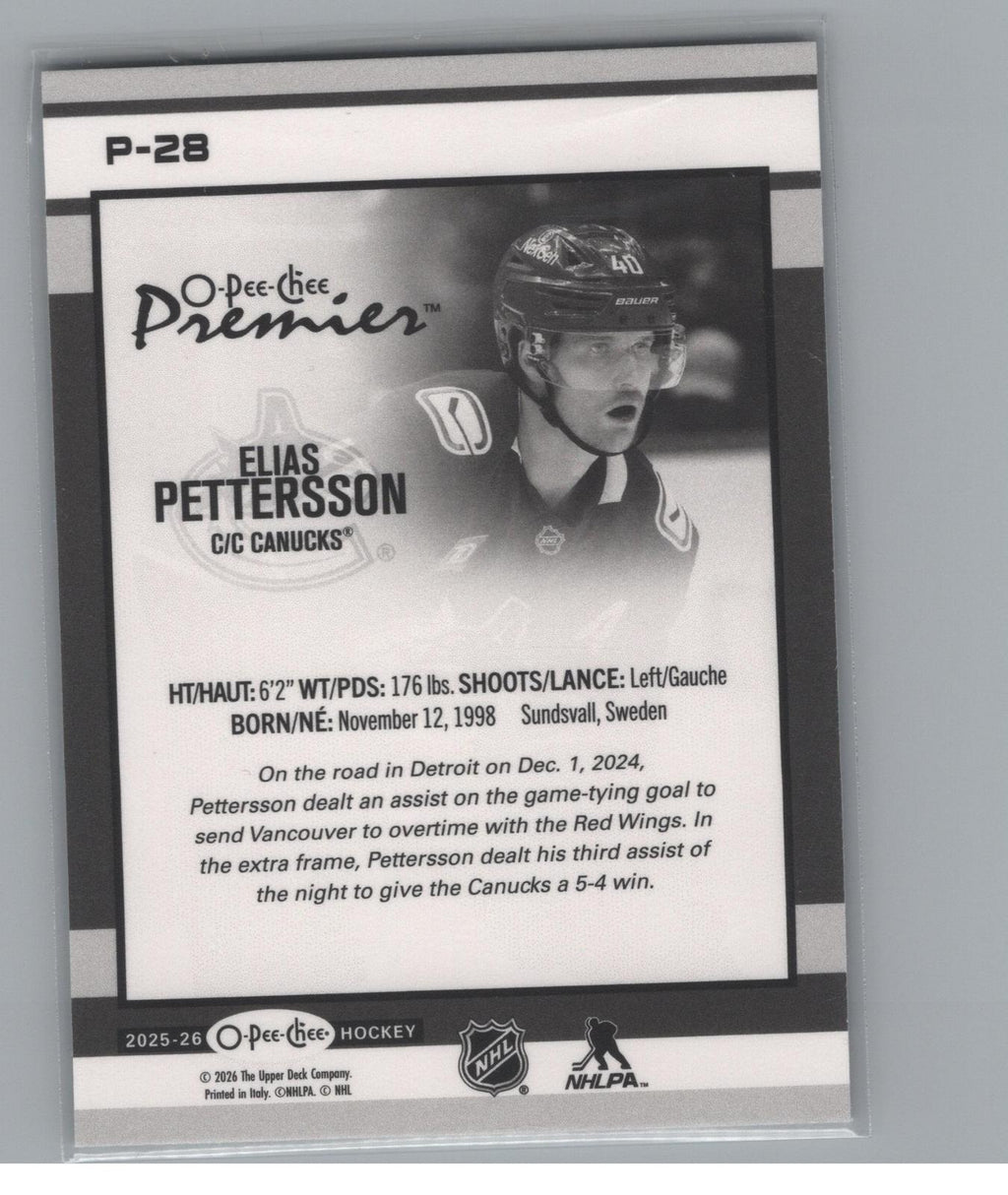 2025-26 O-Pee-Chee #P-28 Elias Pettersson O-Pee-Chee Premier
