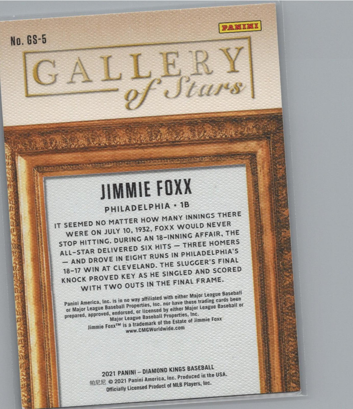 2021 Panini Diamond Kings #GS-5 Jimmie Foxx Gallery of Stars