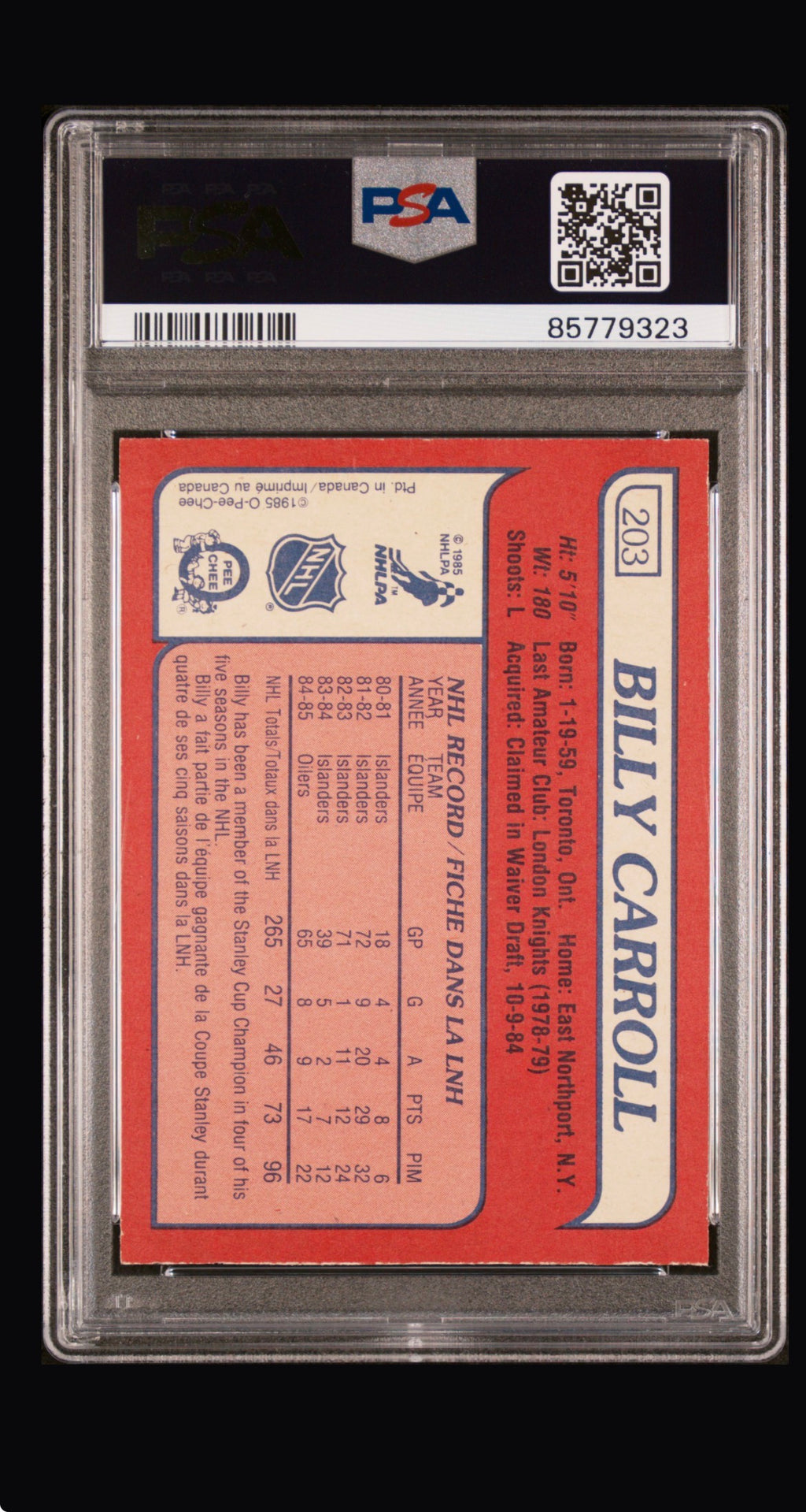 1985 O-Pee-Chee Billy Carroll #203 PSA 8