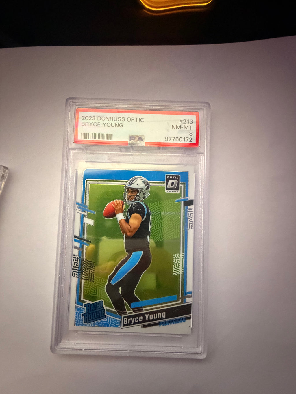 2023 Donruss Optic Bryce Young Rated Rookie – Dalle PSA 8 (NM-MT).