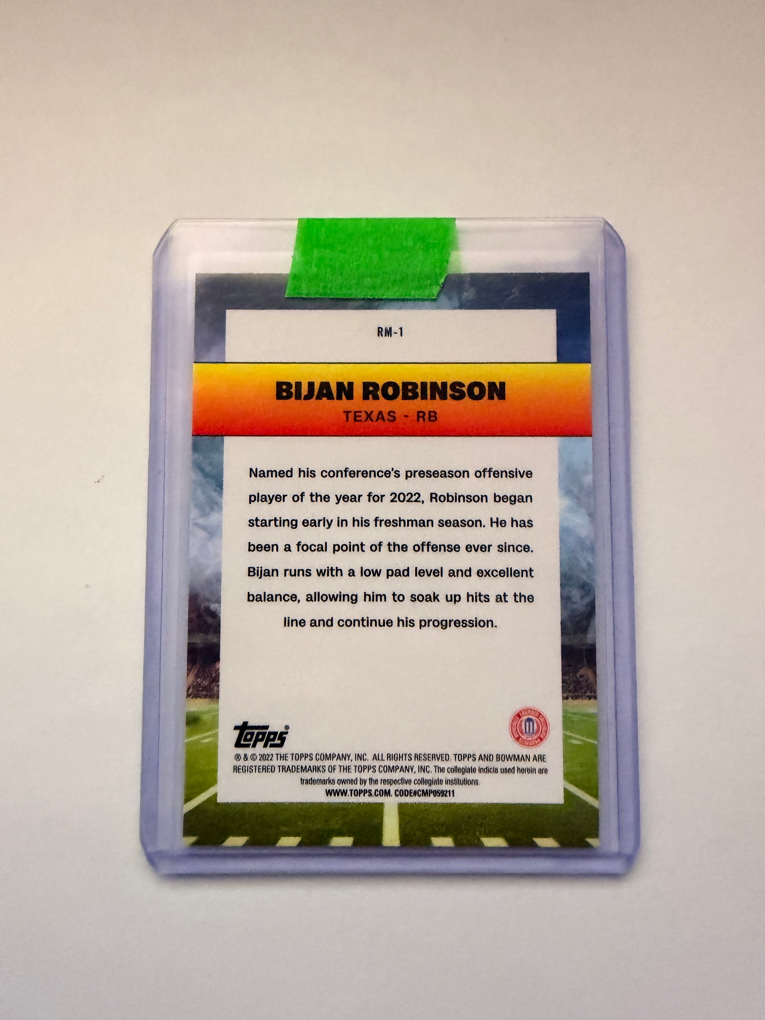 Bijan Robinson “Ramblin’ Man” Collegiate Insert – Texas Longhorns. Eye-catching college-era insert.