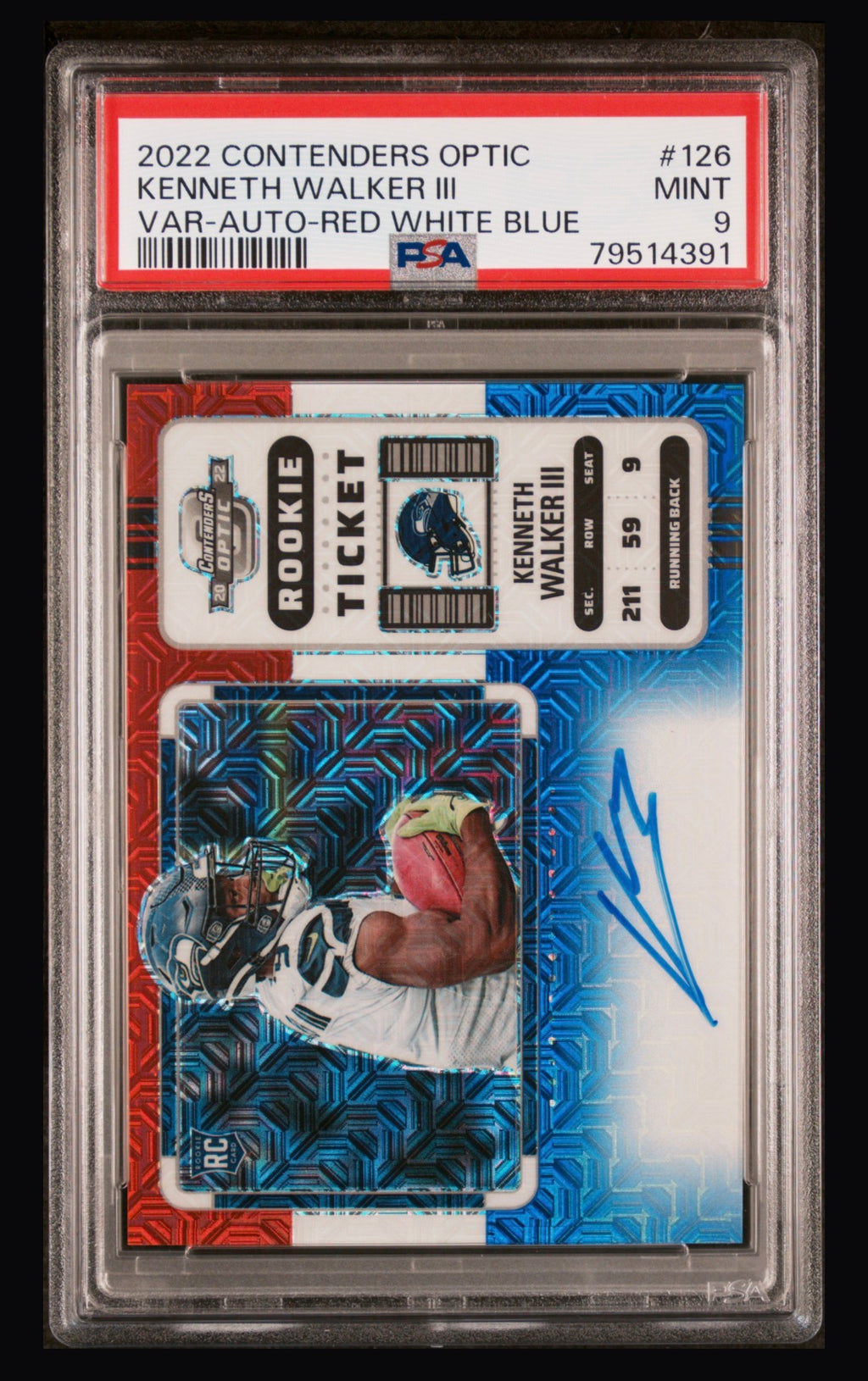 2022 Panini Contenders Optic Kenneth Walker III /13 PSA 9 Auto