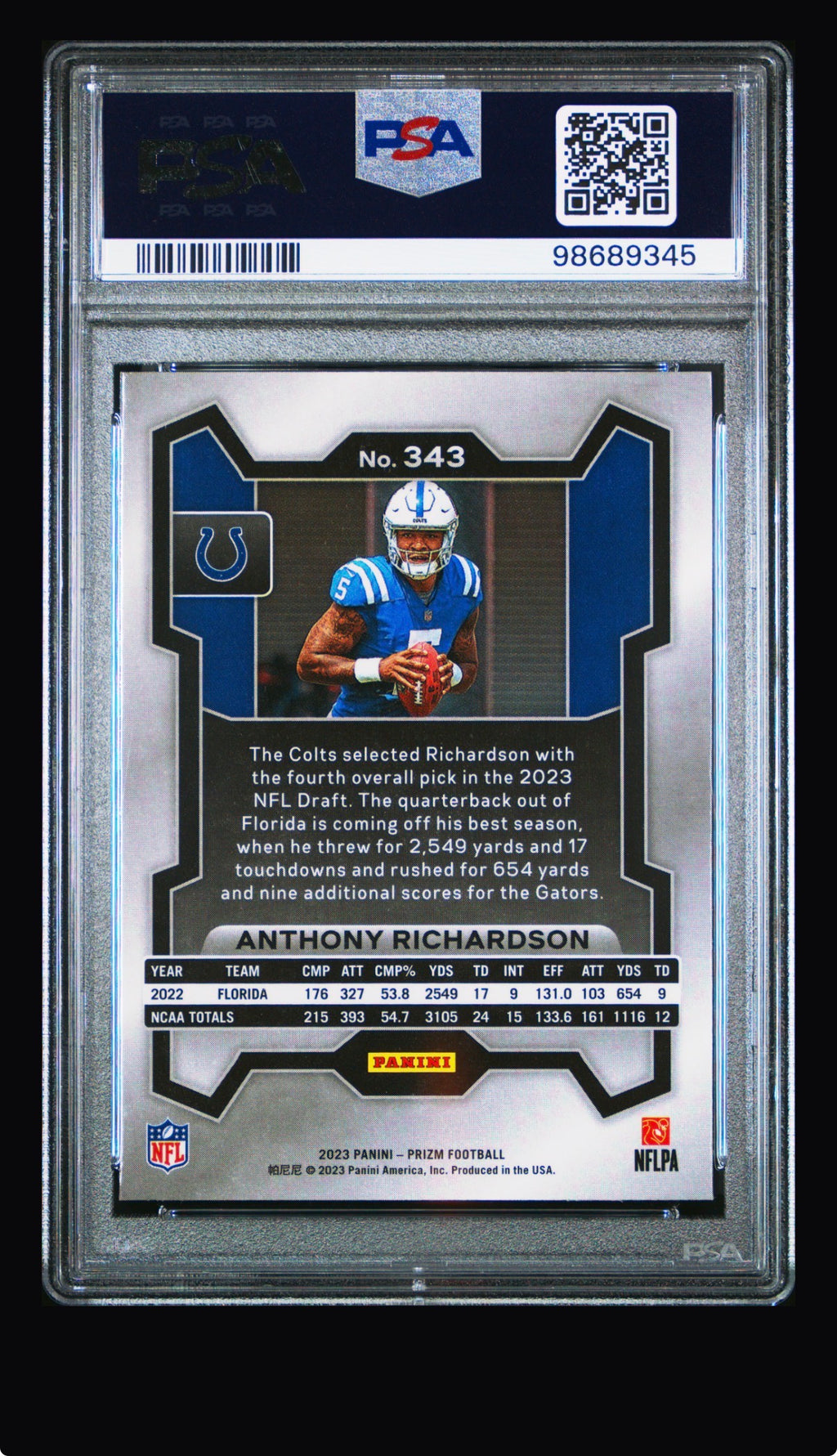2023 Panini Prizm Anthony Richardson #343 PSA 9