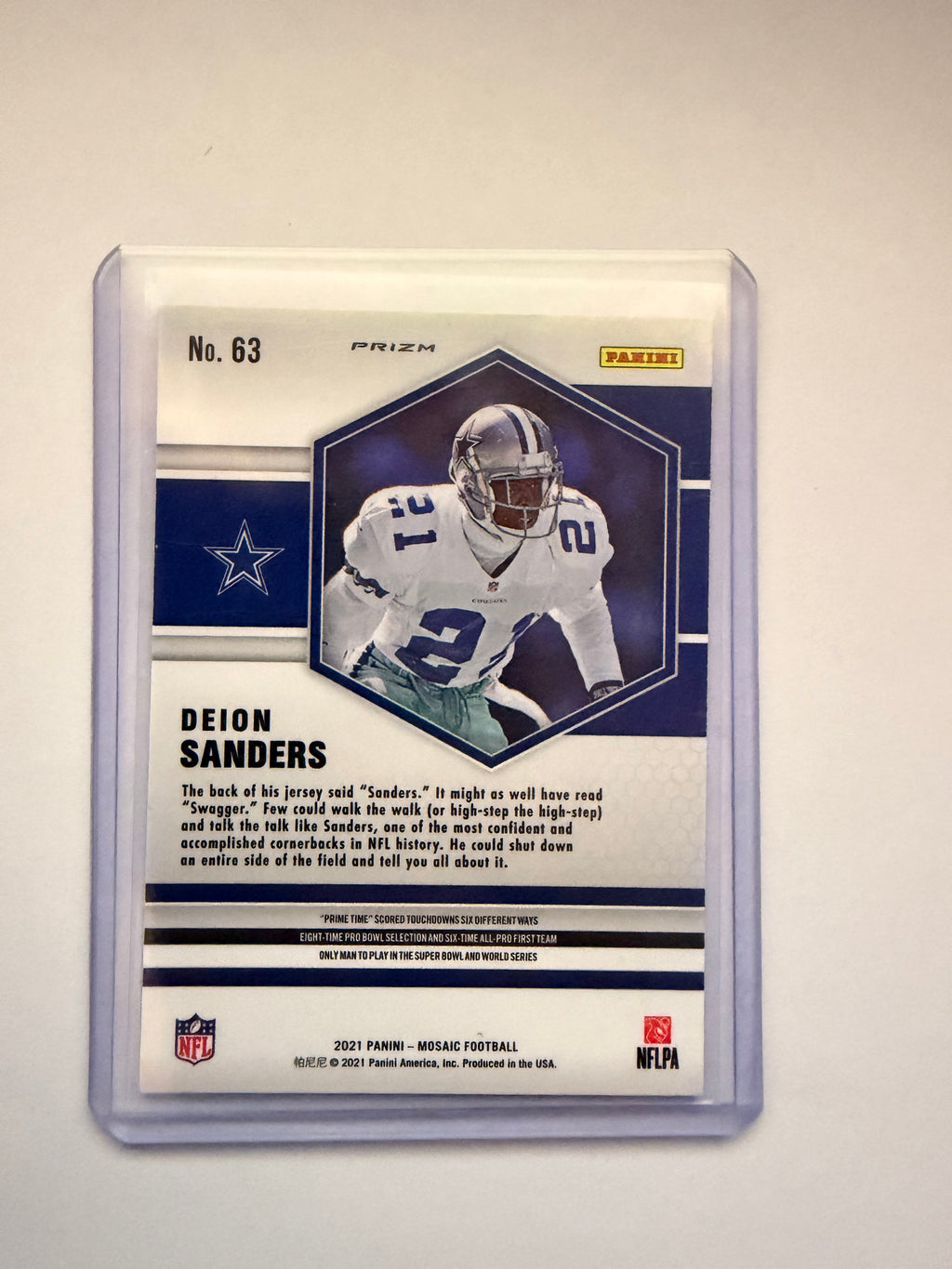 2021 Panini Mosaic Deion Sanders Silver Mosaic – Dallas Cowboys. HOF cornerback parallel with strong eye appeal.