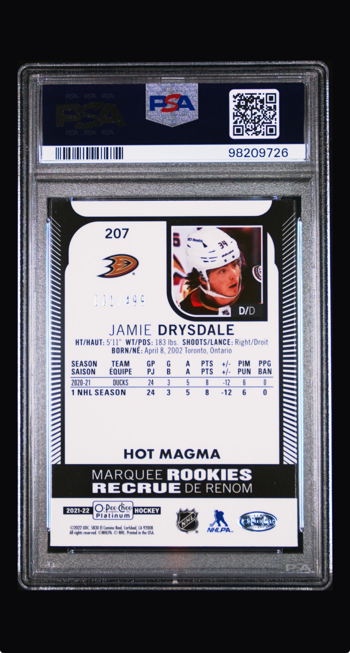 2021 Upper Deck O-Pee-Chee Platinum Jamie Drysdale PSA 10 /499