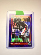 Kyle Pitts 2021 Donruss Optic Rated Rookie Purple Prizm – Atlanta Falcons. Rookie parallel with strong TE upside.