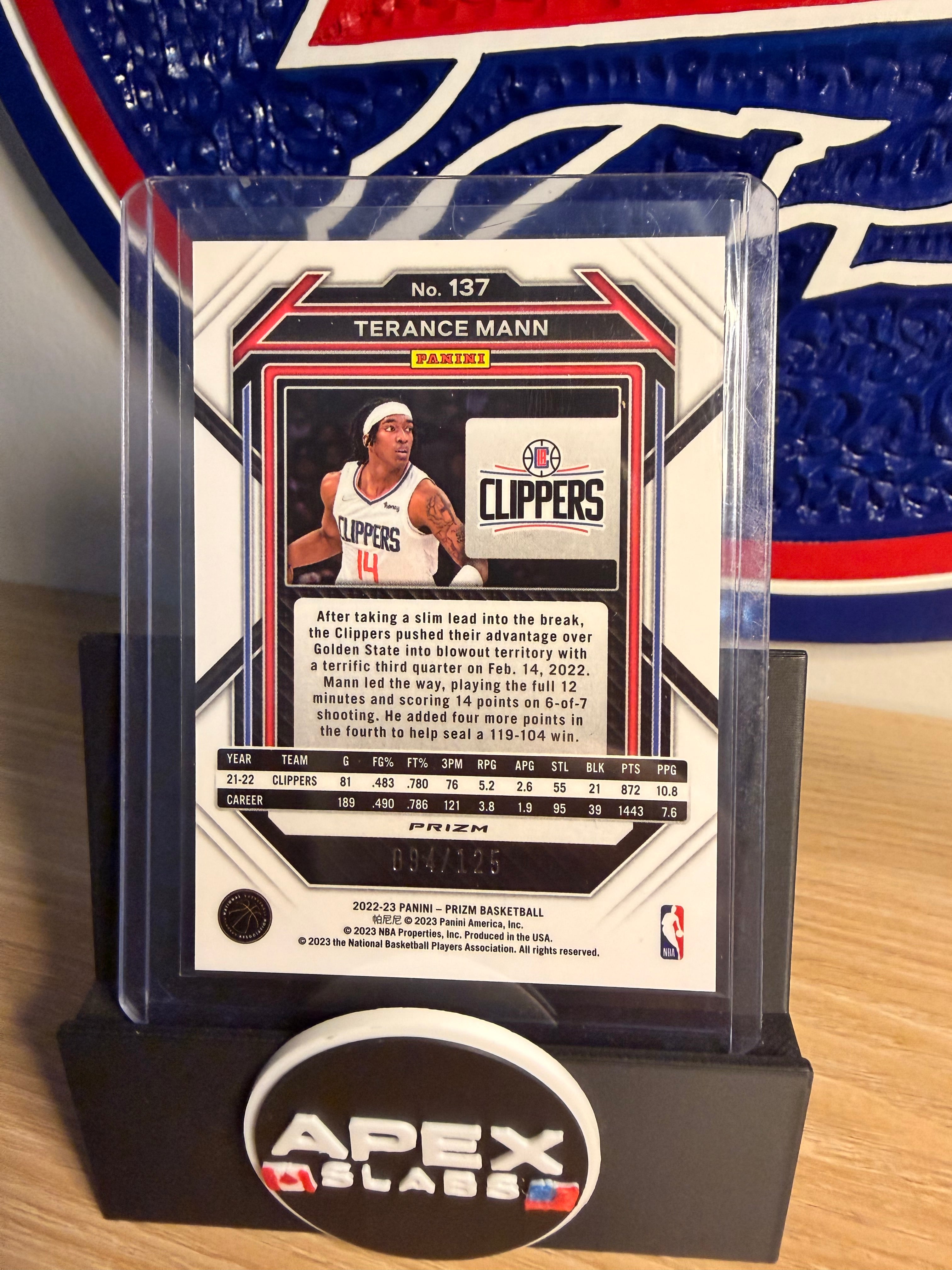 2022 Panini Prizm #137 Terance Mann Blue Ice /125  Los Angeles Clippers