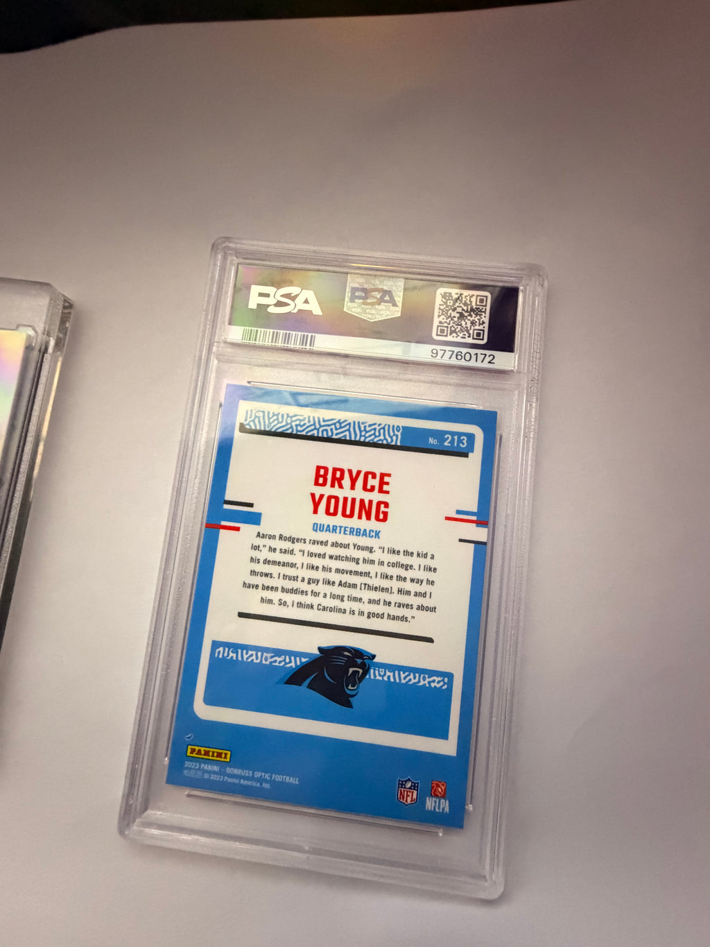 2023 Donruss Optic Bryce Young Rated Rookie – Dalle PSA 8 (NM-MT).