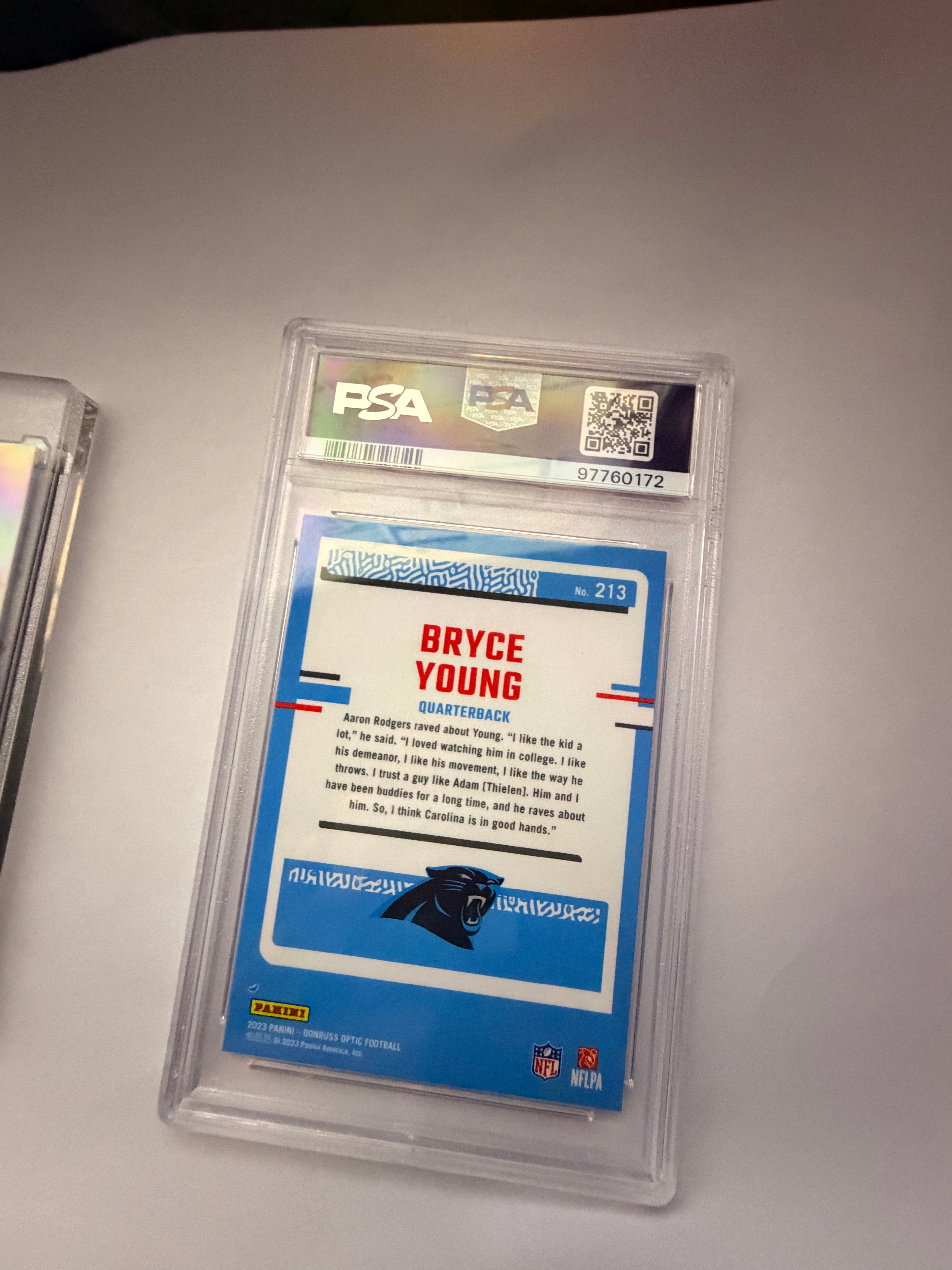 2023 Donruss Optic Bryce Young Rated Rookie – PSA 8 (NM-MT) slab.