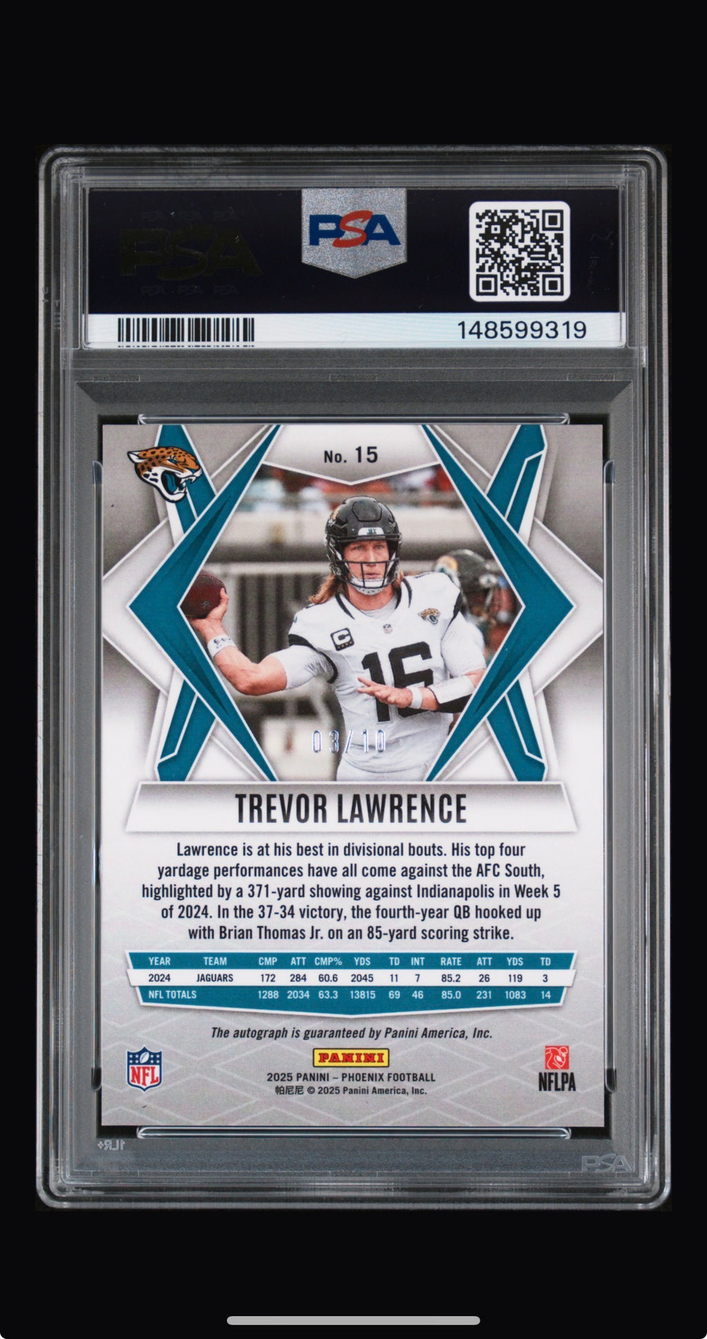 2025 Panini Phoenix Trevor Lawrence PSA 10 Auto /10 Gold