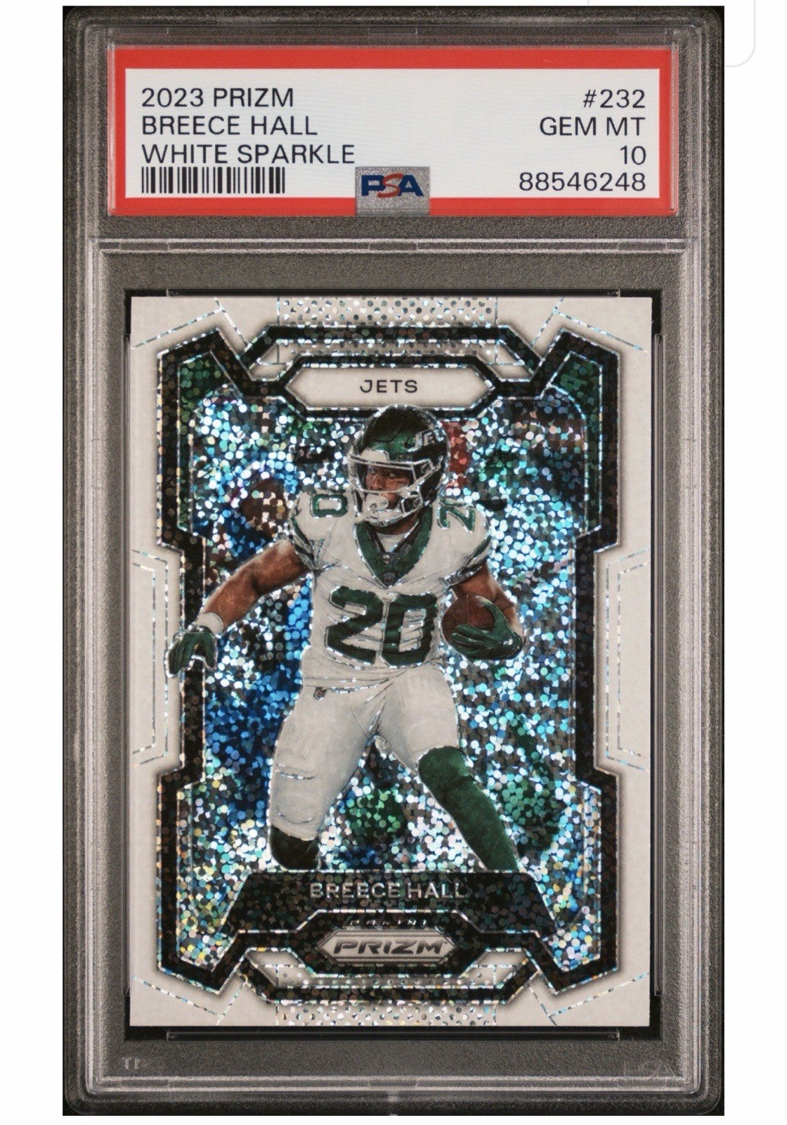 2023 Panini Prizm Breece Hall #317 White Sparkle PSA 10