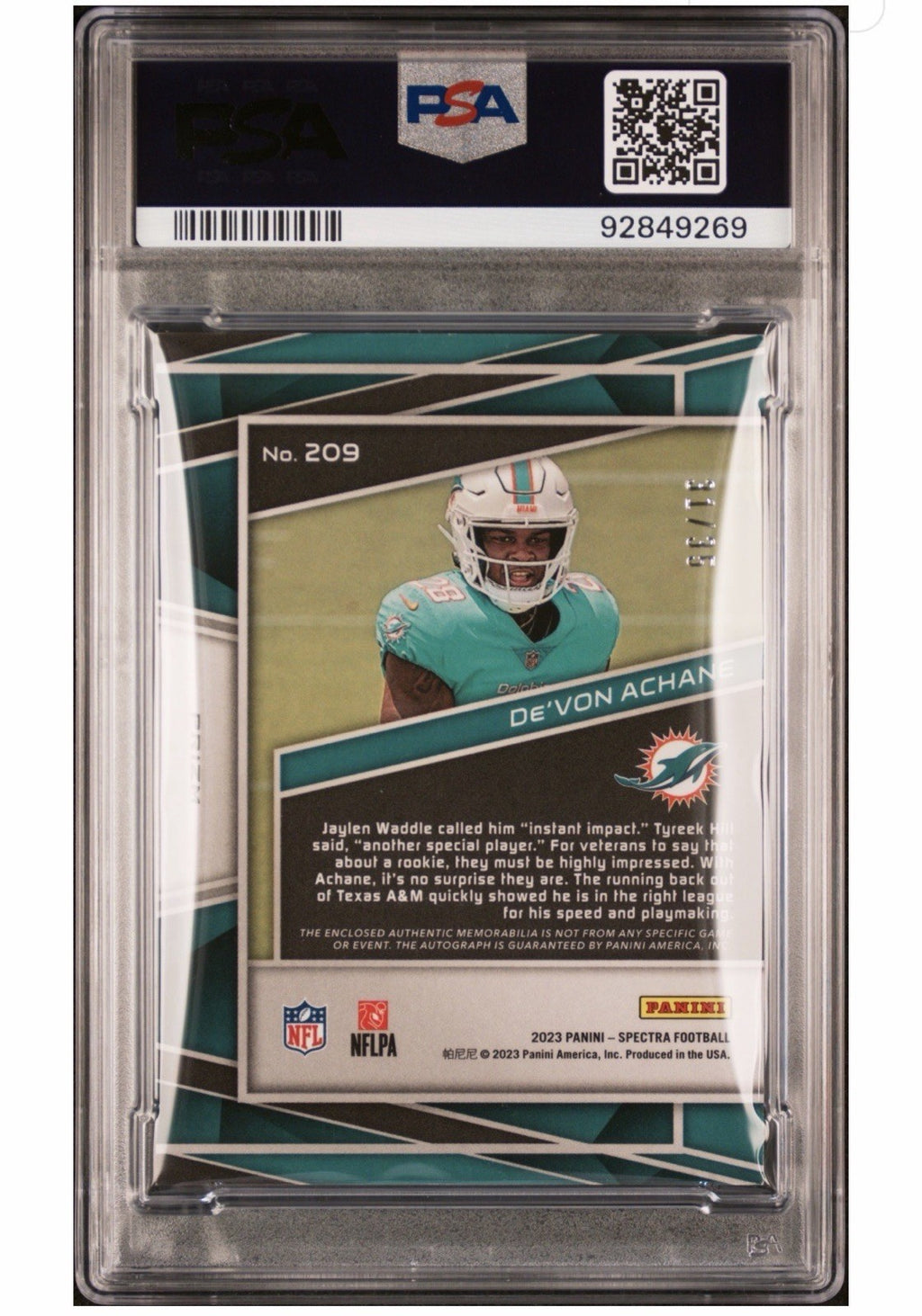 2023 panini spectra - de'von achane 209 Rare! /35