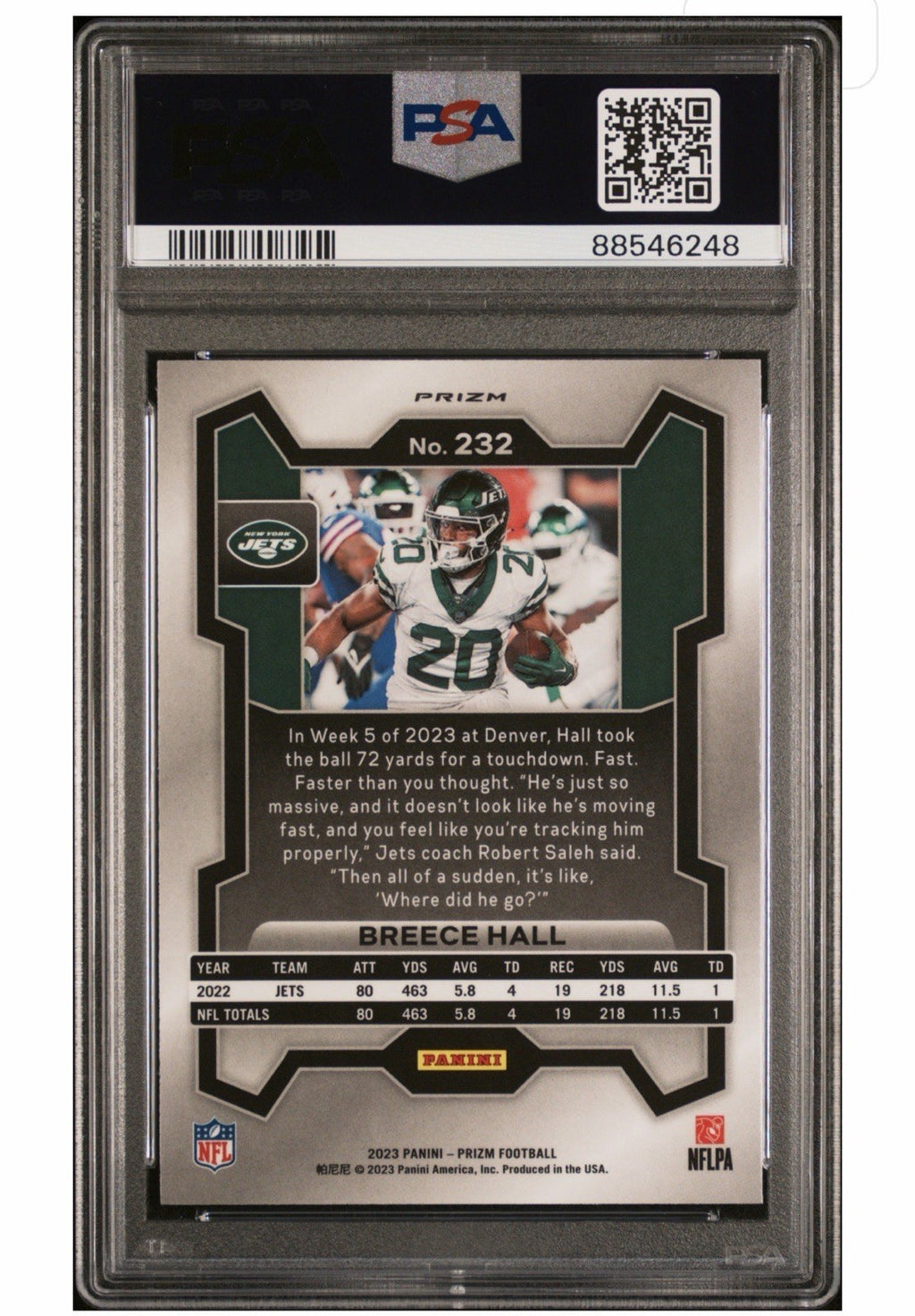 2023 Panini Prizm Breece Hall #317 White Sparkle PSA 10 pop 5